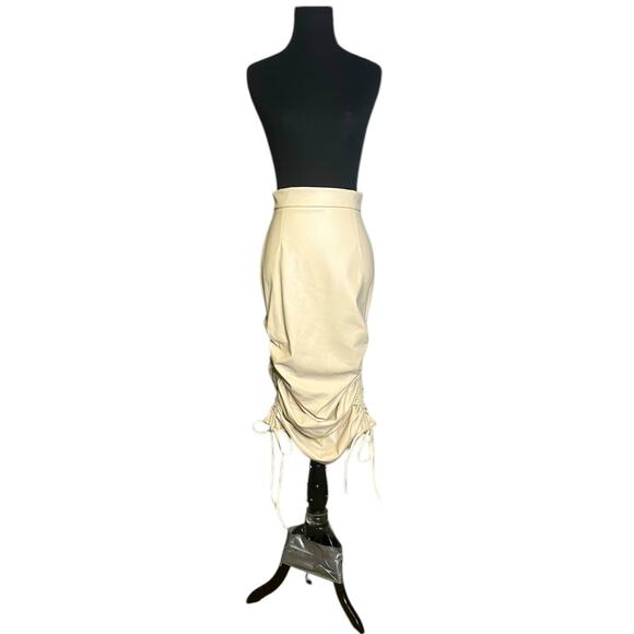 The Brand Label tan faux leather ruched midi skirt size small - Picture 1 of 16